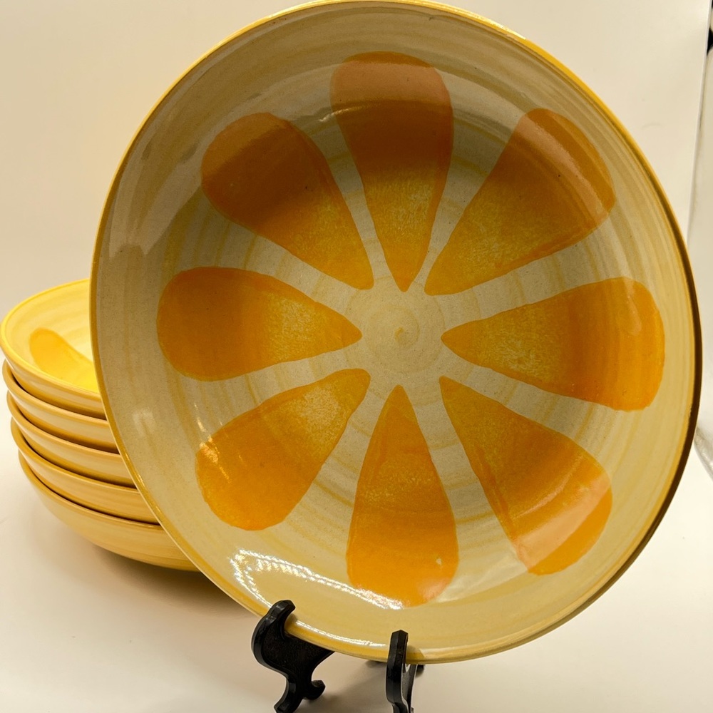 Summer fun dinner dishes, yellow fruit pattern, set of 6.